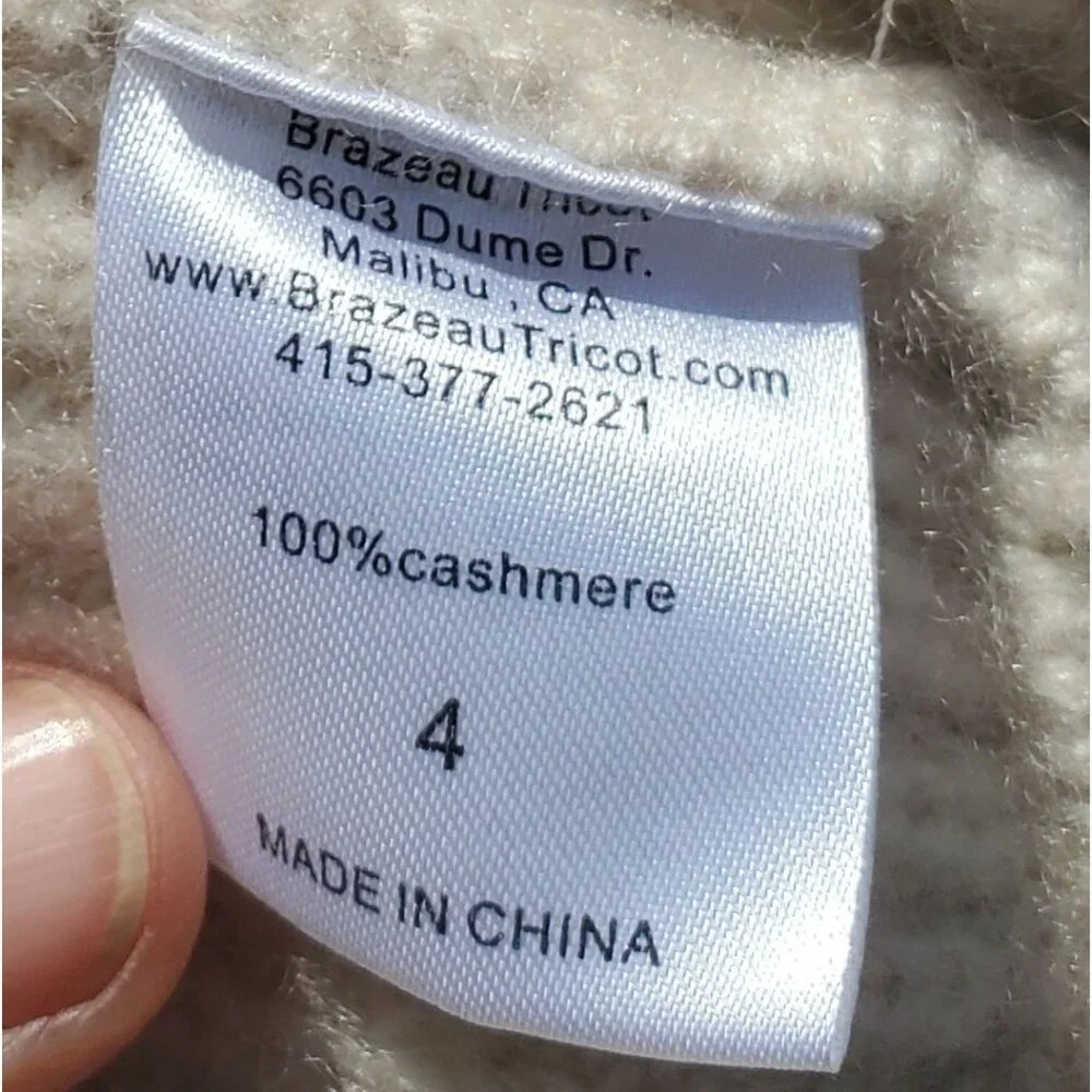Brazeau Tricot 100% Cashmere Boxy Pullover Sweater Ivory Malibu L XL - Picture 5 of 12